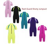 Traje de neopreno corto para niñas, traje de baño de una pieza con protección contra erupciones, traje de baño de manga corta, traje de baño para buceo 7-8 Years negro/rojo