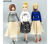 Ropa para muñecas de moda, blusas elegantes para mujer, Falda midi plisada de gasa para muñecas niña de 11,5 pulgadas, ropa, accesorios para muñecas 1/6, juguete para niños beige/azul
