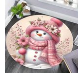 1 alfombra redonda con diseño de muñeco de nieve y diseño navideño de color rosa para interiores, antideslizante, lavable, de fibra, suave y cómoda, para dormitorio y sala de estar 60X60cm