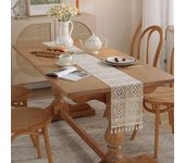 Camino de mesa elegante de encaje bordado, mantel de comedor, bandera de mesa de café con borla, cubierta de mesa blanca lavable para decoración del hogar L