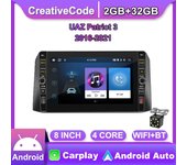 8 pulgadas para UAZ Patriot 3 2016 - 2021 con botón perilla Android Car Radio reproductor Multimedia navegador estéreo GPS 2 Din Carplay 2 + 32GB 1+32GB