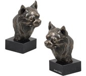 Chihuahua long-haired - Dog statue, bust on stone base, sculpture, trophy for dog show by Art-Dog brand marrón