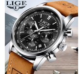Reloj LIGE de cuero creativo a la moda para hombre, reloj de cuarzo con cronógrafo resistente al agua y deportes militares de primeras marcas oro/negro