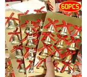 6/60 piezas de campanas doradas con lazo navideño para colgar en el árbol de Navidad, adornos de campanas doradas, manualidades para el hogar, regalos de Navidad y Año Nuevo, suministros de decoración 1set