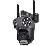 AIOOK Cámara ICSEE WIFI HD 12MP para exteriores, cámara IP impermeable, intercomunicador bidireccional, cámara de video con visión nocturna, luces de seguimiento móviles, alarma CCTV Camera+batterie