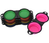 Cuenco doble plegable portátil para perros 2 en 1, comedero para mascotas, cuencos para perros, cuenco de alimentación para perros y gatos para viajes al aire libre, comida lenta azul