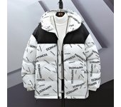 Chaqueta de algodón con capucha para hombre, chaqueta gruesa de algodón estampada de invierno para hombre, chaqueta holgada de algodón M negro