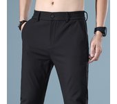 Pantalones de verano para hombre elásticos coreanos informales ajustados cintura elástica Jogger pantalones clásicos de negocios para hombre 28 negro