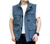 Chaleco de verano para hombre, informal, suelto, con múltiples bolsillos, hombro, camiseta sin mangas grande, abrigo informal para exteriores, chaleco para hombre L