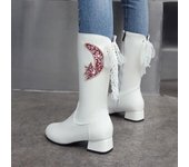 Botas de media pantorrilla de alta calidad de talla grande para mujer de Cresfimix, botas rosas de otoño e invierno, botas clásicas blancas de tacón alto a media pantorrilla A668 34
