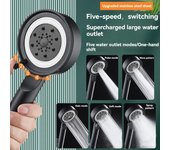 Cabezal de ducha de 5 modos, cabezal de ducha de alta presión, filtro portátil, grifo de lluvia, accesorios innovadores para baño y hogar 1pc negro
