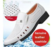 Zapatos de verano 2025 transpirables de piel auténtica para hombre, sandalias informales de negocios finas blancas con agujeros de piel suave para hombre 45
