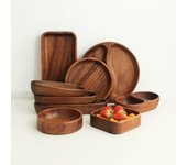 Plato de postre de madera de acacia japonesa, plato redondo de madera, accesorios de cocina para el hogar, vajilla de madera, plato para aperitivos, frutero.