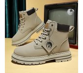 Botas de hombre con cordones de invierno negras de caña alta para el tiempo libre, botas casuales para hombre que combinan con todo, botas planas de goma de tendencia antideslizantes para hombre 39