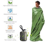 Saco de dormir de emergencia para exteriores, ligero y portátil, con cordón, para acampar, senderismo, viajes, supervivencia verde del ejército