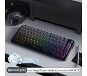 Ajazz Teclado mecánico inalámbrico para juegos con Bluetooth y grabado lateral AK820 MAX para oficina, juegos, todas las teclas intercambiables en caliente Cyan Switch blanco