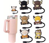 Juego de 6 tapones para pajita con dibujos animados, de plástico, coloridos y con forma de vaca, accesorios para bebidas