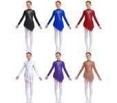 Vestido de patinaje artístico sobre hielo para niñas, manga larga, dobladillo irregular, leotardo, disfraz para actuación en el escenario 5-6 Years borgoña