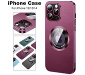 Funda magnética de lujo para iphone 12 13 14 Pro Max 14Plus Metal Glass Lens Protection Soft TPU Frame Shockproof Leather Back Cover For iPhone 12 negro