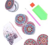 1 Juego de espejo para pintar con diamantes, espejo de maquillaje adornado con diamantes de imitación portátil, Kit DIY A