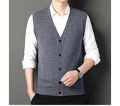 Chaleco de lana para hombre, moda de otoño e invierno, informal, liso, con cuello en V, sin mangas, cárdigan, chaleco, suéter para hombre 4XL