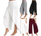 Mujer Palazzo Boho Pantalones de pierna ancha Falda de gasa Pantalones de yoga acampanados Tallas grandes S rojo vino