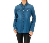 Camisa manga larga y cuello de solapa LWC602 para Mujer S azul