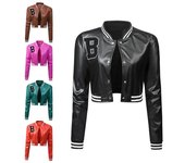 Chaqueta de cuero para mujer Chaqueta ajustada Chaqueta fina de primavera y otoño Chaqueta de motocicleta para mujer Chaqueta de cuero de talle alto de béisbol L negro