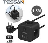 TESSAN-regleta de alimentación Vertical de torre múltiple, con salidas de CA y puertos USB, enchufe europeo KR, Cable de extensión de 2M para el hogar gris