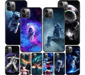 Funda de moda con astronauta lunar y espacio para iPhone 14, 11, 13 Pro Max, 12 Mini, XR, 7, 8 Plus, SE 2020, XS, 6, 6s, funda suave negra para teléfono iPhone 6Plus(6sPlus)