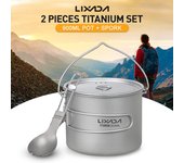 Lixada Olla de Titanio Liviana de 750 ml/900 ml/1100 ml con Spork Plegable para Acampar al Aire Libre y Senderismo 750ml pot & spork