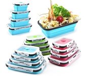 Juego de 4 fiambreras plegables apilables de silicona, contenedores de almacenamiento de alimentos plegables portátiles, aptos para horno microondas y congelador de cocina 4 PCS verde