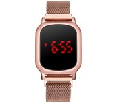 Reloj de hombre con pantalla táctil LED cuadrada de moda popular, reloj de hombre con correa tejida con imán perezoso, reloj electrónico negro