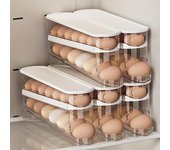 Caja de almacenamiento de huevos con ruedas de doble capa que ahorra espacio, de plástico duradero y lavable 1PC blanco