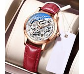 Reloj mecánico de moda para mujer con incrustaciones de diamantes, automático, hueco, resistente al agua, con luz nocturna, reloj mecánico, regalo de vacaciones. oro rosa