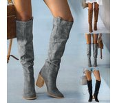 Sagit - Botas de vaquero para mujer, estilo casual, vintage, retro, largas hasta la rodilla, zapatos de tacón cuadrado 35 café