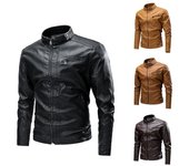 Chaqueta de cuero de PU para hombre, abrigo vintage informal para primavera y otoño, chaqueta de PU para hombre XXXXXL negro
