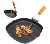 Sartén plegable para carne al aire libre, de fondo plano a rayas, antiadherente, especial para cocina de inducción a gas, para freír carne.
