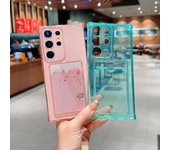 Funda de teléfono de silicona suave para Samsung Galaxy S24 S23 FE S22 Ultra Plus A72 A52 5G, funda con tarjetero de Color transparente Samsung S21 Ultra negro