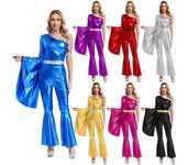 Disfraz de discoteca de los años 60 y 70 para mujer, estilo hippie, para Halloween, carnaval, fiesta, hip-hop, baile, mono metálico brillante. L rojo