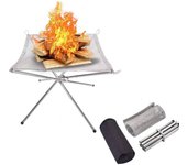 Parrilla plegable para fogatas, de malla, para estufa de leña, de acero inoxidable, para acampar al aire libre, para jardín, patio, barbacoa M
