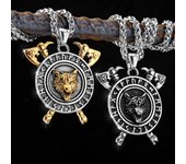 Colgante de cabeza de lobo de runa retro de moda vikinga escandinava de acero inoxidable 316L, colgante de runa vikinga plata