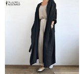 Vintage sólido encaje hasta camisa moda mujer cárdigan largo otoño manga larga blusa abierta por delante túnica suelta Top S café