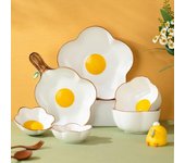 Cuenco de cerámica Irregular coreano, plato de huevo chapado en oro, vajilla bonita, platos de cocina, plato de Pasta y ensalada, utensilios de cocina de porcelana