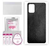 apgo Protective Skin Sticker for the back compatible with LG K62, Wrap Film, Foil, Vinyl - Pattern Black Leather