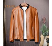 Chaqueta de cuero sintético para hombre, con cuello alto, manga larga, bolsillos, color sólido, dobladillo elástico, chaqueta de motociclista M azul