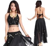 Conjunto de 2 uds de trajes de danza del vientre para mujer, trajes de gitana para escenario de la India para adultos, traje de danza del vientre de Egipto para mujer One Size púrpura