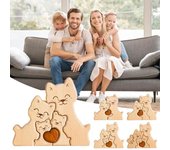 Adorno de rompecabezas familiar de gatos, adorno de rompecabezas de gatos de madera, decoración de mesa para el hogar, figura de gatos, regalo de cumpleaños y Navidad para mamá, papá, abuela y abuelo. 2pcs