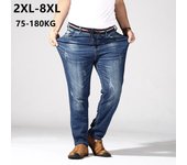 Pantalones vaqueros para hombre, ropa para hombre, pantalones elásticos rectos y sueltos, pantalones vaqueros azules de talla grande, pantalones vaqueros de marca rotos. XXXXXXXXL azul