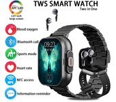 Reloj inteligente con pantalla AMOLED 2 en 1 para hombre, con auriculares, Bluetooth, altavoz, rastreador de música, reloj deportivo, reloj inteligente resistente al agua para hombre